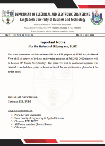 Important Notice(For the Students of EEE programs, BUBT)